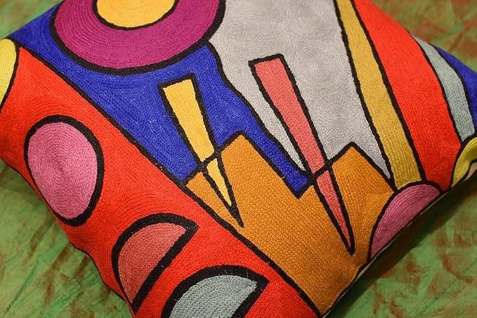 Kandinsky Modern Pillow Cover - Soul Abstract Pillows Farmhouse Chair Cushion Contemporary Couch Pillows Outdoor Mid Century Sofa Cushion Handmade Wool Size 18x18