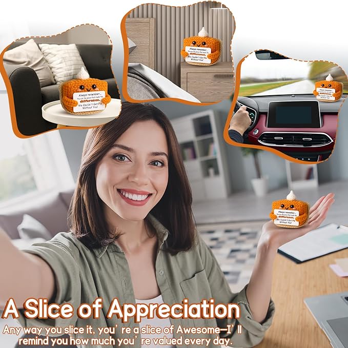 Crochet Appreciation Pumpkin Pie - Farewell Gifts for Coworkers, Bosses, Employees, Volunteers, Teachers, Mini Fall Office Decor for Leaving, Going Away, New Beginning, Retirement, Thank You