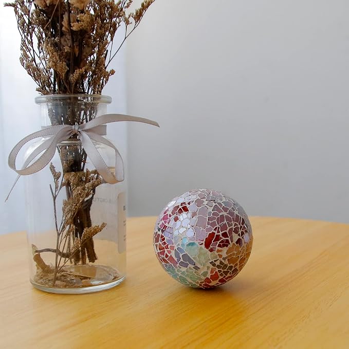 6pcs 2.36in Mosaic Glass Sphere Ball Decorative Mosaic Glass Orbs Mosaic Deco Balls for Bowls Vases Table Centerpiece Deocr