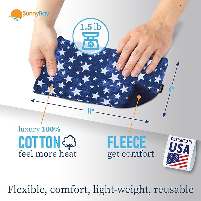 SunnyBay Small Microwave Heating Pad, Microwavable Versatile Cold/Heated Neck and Shoulder Wrap for Back Pain and More, Moist Heat Cotton-Fleece Pad with Flax Seed Filling, 6x11 in, Blue Stars