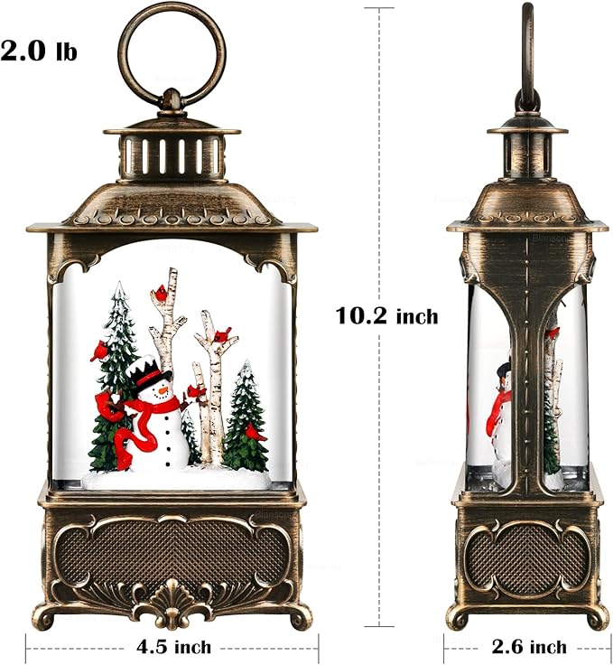 Snowman Snow Globe Lantern Christmas Decorations Gifts Auto Snowfall Glitter Music Collection Snowman Cardinal Birch Forest with 6H Timer USB/Battery Powered 10.2 inch