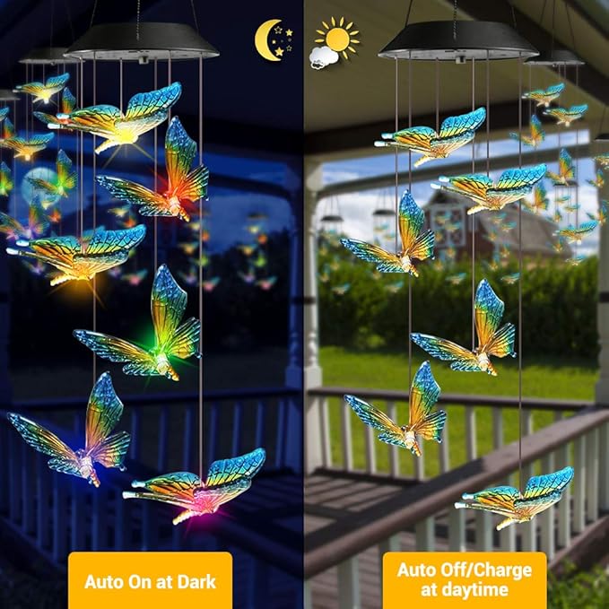 Toodour Solar Wind Chime, Color Changing Wind Chimes Butterfly, LED Decorative Mobile, Gifts for Mom Grandma, Waterproof Outdoor Decorative Lights for Garden, Patio, Yard, Window, Outdoor Decor