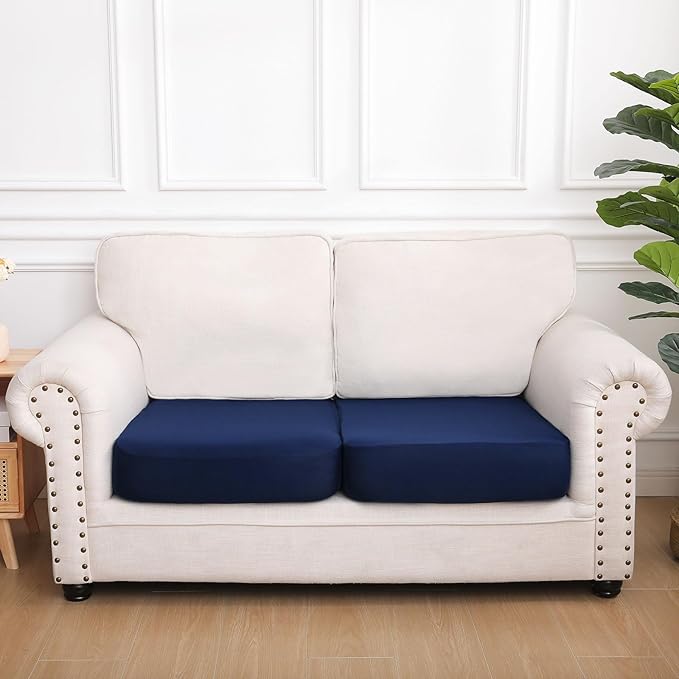 hyha Waterproof Couch Cushion Covers, Stretch Sofa Couch Seat Slipcover for Dog Washable, Non-Slip Waterproof Outdoor Cushion Covers for Patio Furniture Replacement (2 Pieces, Navy)
