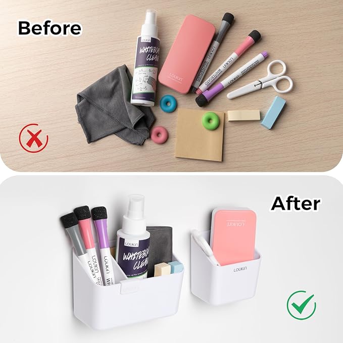 loukin Magnetic & Adhesive Dry Erase Marker Holder with Diver, 1 Small + 1 Mini, Magnetic Storage Organizer for Whiteboard or Refrigerators (White)