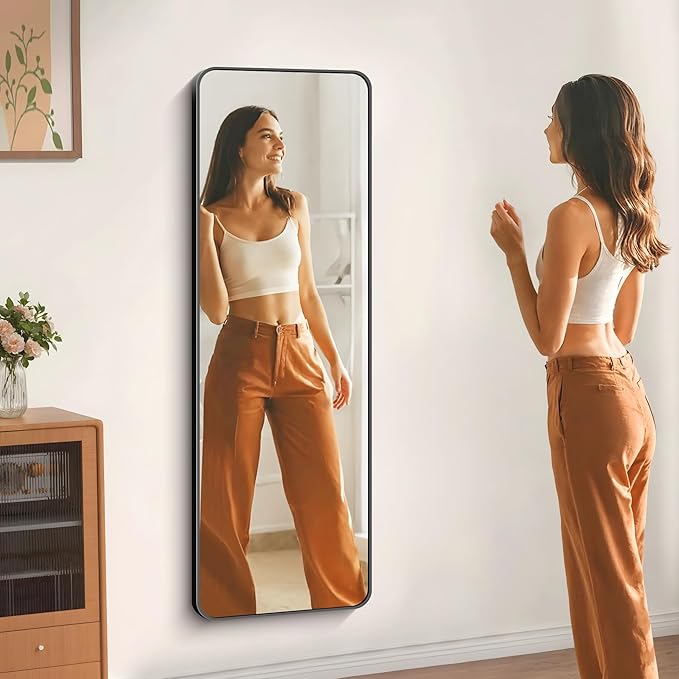 60" x 20"Bathroom Mirror, Matte Black Wall Mirror with Metal Frame, Decorative Rectangular Vanity Mirror for Bedroom Bathroom Living Room Entryway (Horizontal/Vertical)