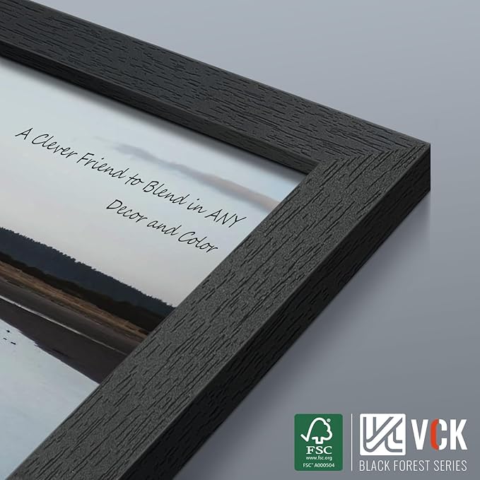 VCK 14x24 Picture Frame Set of 3, Black Solid Wood Poster Frames, Textured Exclusive Wall Gallery Frame