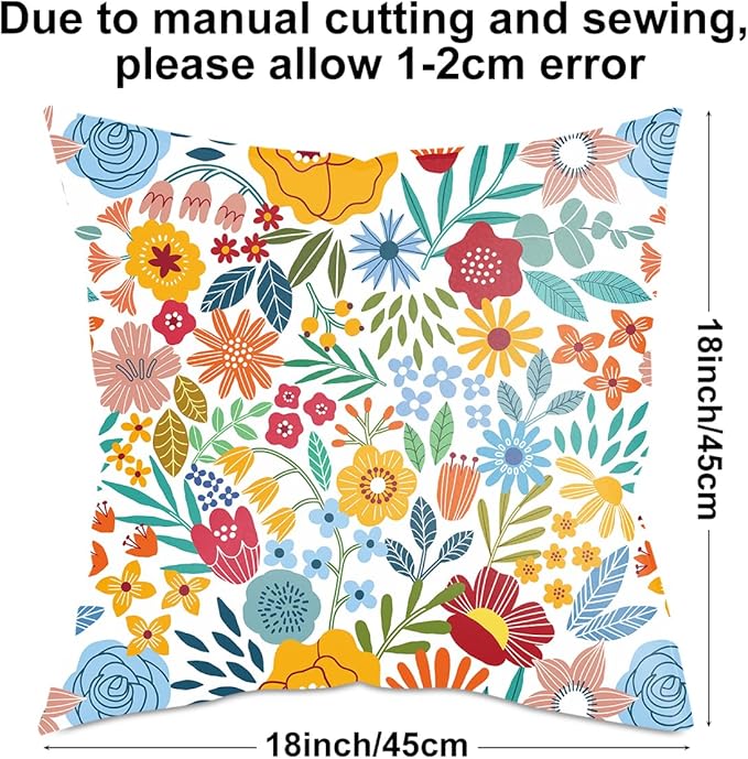 2 Pack Retro Cute Wildflowers Decor Throw Pillow Covers, 18x18 Pillow Cover, Decorative Couch Pillow Covers Flower Decor Pillowcase for Sofa Cushion Sofa Home Bedroom Chair Office Car Seat Living Room