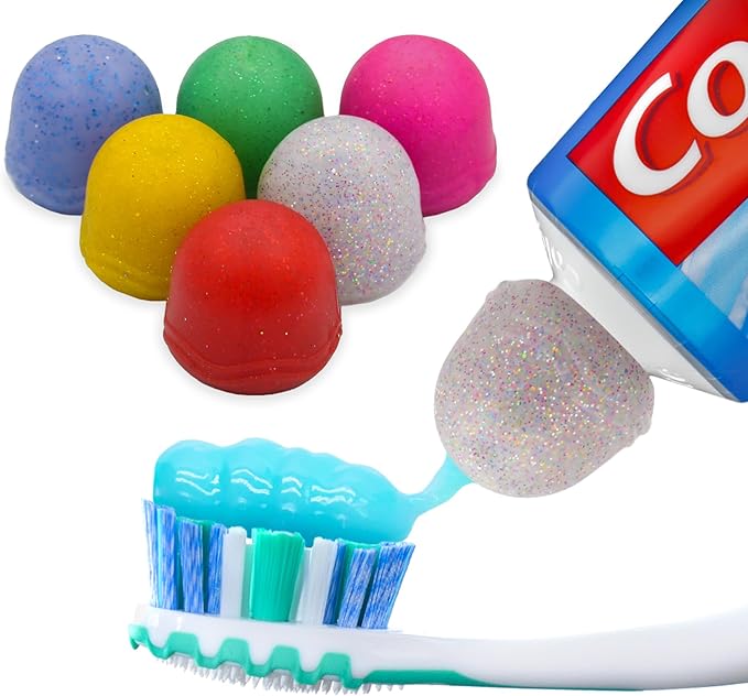 Chrome Cherry SqueezMe Self-Closing Toothpaste Caps, Silicone Lid for Kids & Adults, No Mess Toothpaste Dispenser, Easy Squeezer Cap for Tubes, Bathroom Accessory, Glitter, Pack of 6