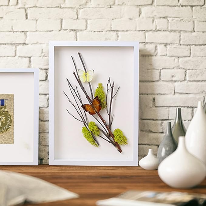 5x7 Small Shadow Box Frame Display Case, Display Case Box for Memorabilia, Medal, Wedding Memories, Crafts, Tickets and Photos (2Pcs-White, 5x7)