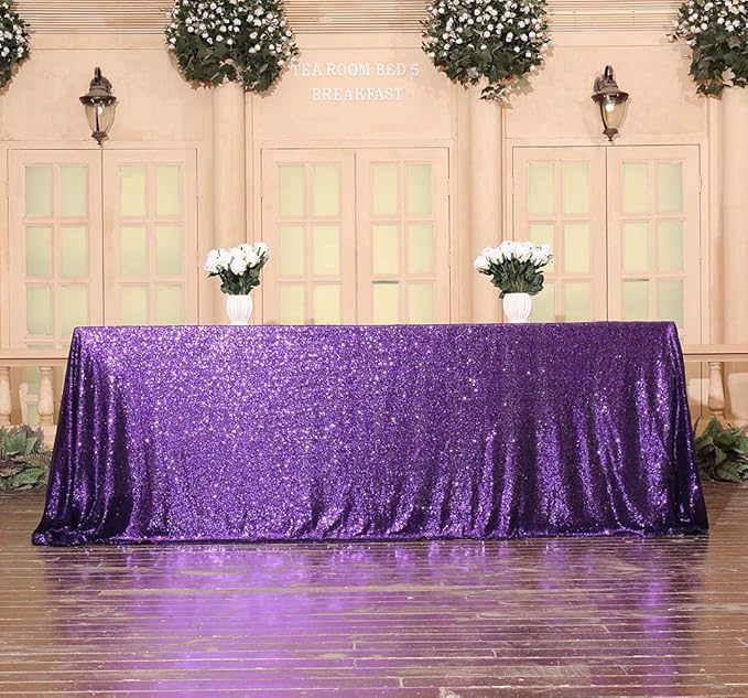 SquarePie Sequin Tablecloth 90 x 156 Inch Purple Sparkly Table Cloth for Wedding Halloween Party