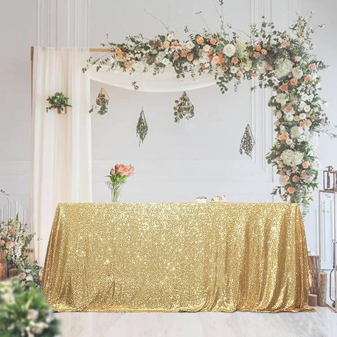 SquarePie Sequin Tablecloth 50 x 72 Inch Gold Sparkly Table Cloth for Wedding Party