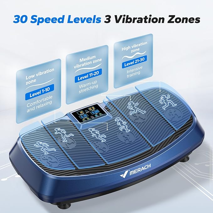 MERACH Vibration Plate Exercise Machine, 3D & 4D Vibration Plate with 2 Tension Ropes LED Display, Whole Body Vibration Platform for Women Men, Exercise Equipment for Home