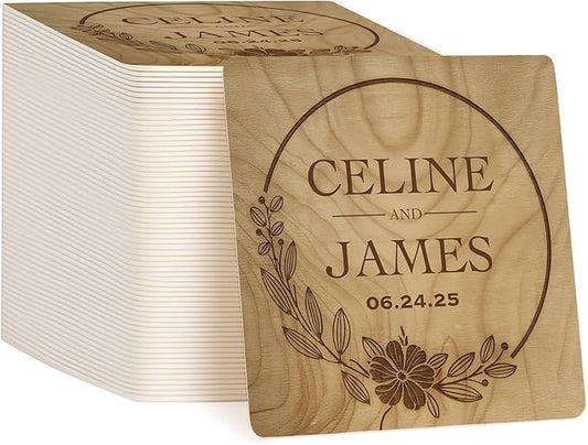 60 Pack Personalized Wedding Coasters, Custom Cardboard Coasters for Drinks with Photo Print and Text, Keepsake Wedding Favors and Gifts for Couples, 4x4 Square, Design 2