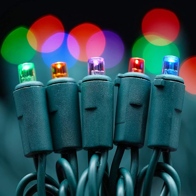 200 Count Multicolor Wide Angle LED Christmas Lights, 66 ft Green Wire UL Certified Commercial Grade 5mm Holiday String Light Set (Multicolor)