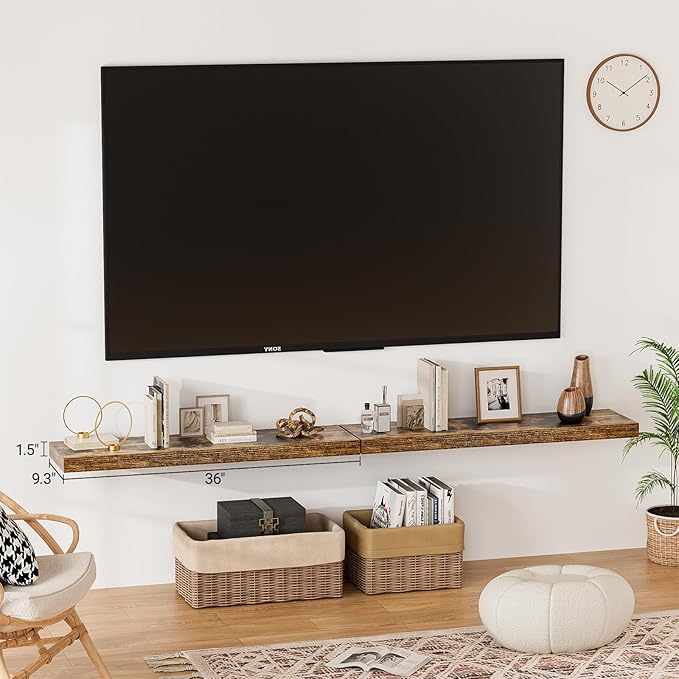 Floating Shelves for Wall 36 Inches Long,9.3" Deep Rustic Brown Floating Shelf Set of 2,Wall Mounted Shelves for Bathroom Bedroom Living Room Kitchen Office,Shelf for Books Storage,Home Decor