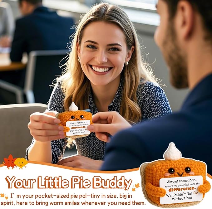 Crochet Appreciation Pumpkin Pie - Farewell Gifts for Coworkers, Bosses, Employees, Volunteers, Teachers, Mini Fall Office Decor for Leaving, Going Away, New Beginning, Retirement, Thank You