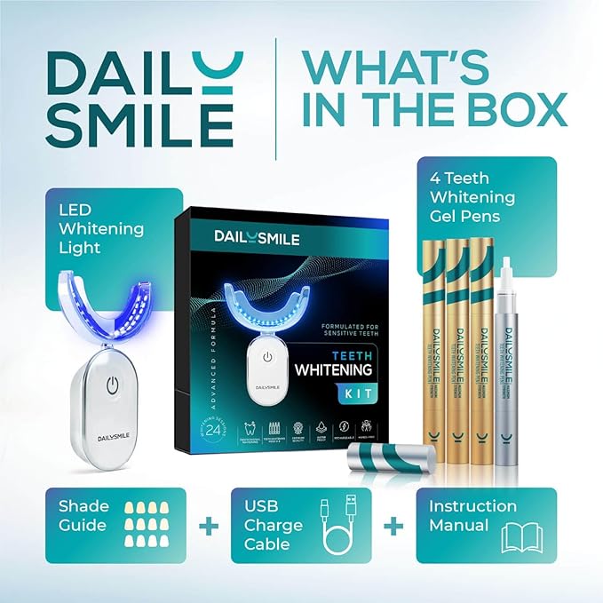 Teeth Whitening Kit with LED - Formulated for Sensitive Teeth, Hands-Free, Waterproof LED Light and 4 Gel Pens, Instant Results