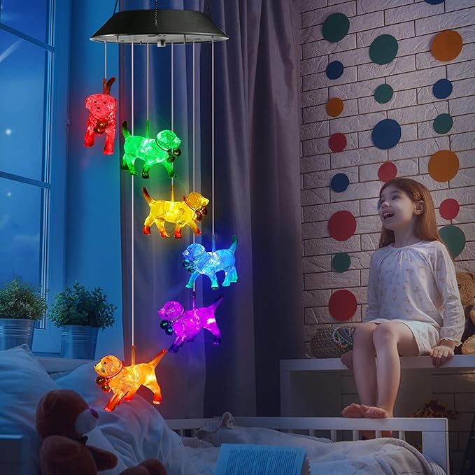 Toodour Solar Wind Chime, Color Changing Wind Chimes Dog, LED Decorative Mobile, Gifts for Mom Grandma, Waterproof Outdoor Decorative Lights for Garden, Patio, Yard, Window Outdoor Decor