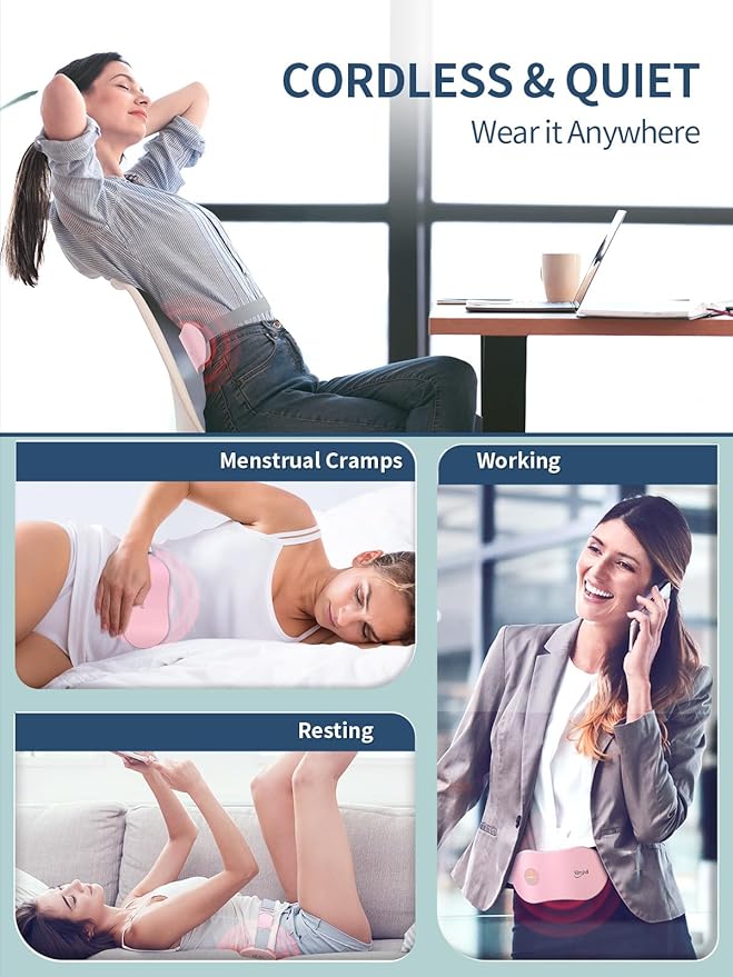 Slimpal Heating Pad for Period Cramps, Portable Cordless Electric Heating Pad for Menstrual Pain Relief Heat Belt, Rechargeable Wearable Heat Pad Gifts for Her Women Girl Wife Girlfriend, Pink