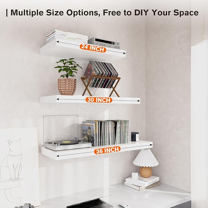 Large Floating Shelves for Wall Set of 1 Wooden Wall Shelves 30 in x 12.75 in x 2 in Room Decor Long Shelf with Invisible Wall Mount Bracket for Bedroom Kitchen Living Room White