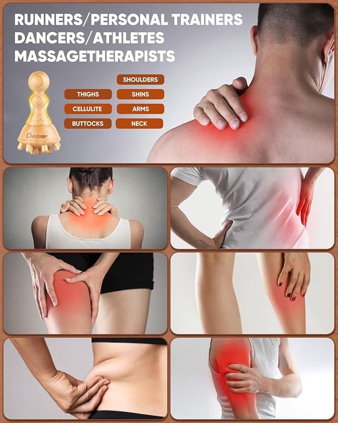ONUEMP Cellulite Massage Tool, Wood Therapy Massage Tools Lymphatic Drainage Massager, Maderoterapia Kit Colombiana Lipedema Massagers Meridian Brush for Fascia Release, Body Sculpting
