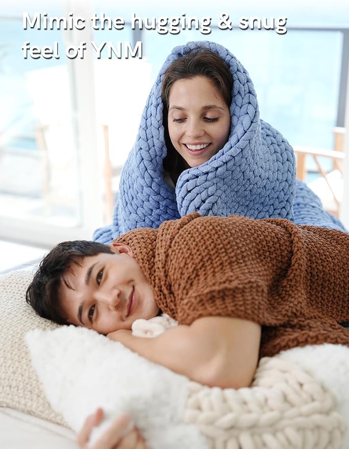 YnM Chunky Throw Blanket, Medium-Weight, Hand Knitted, Skin Friendly, Ventilated and Breathable, Machine Washable, Home Décor Piece for Couch, Sofa and Bed (Cerulean Blue, 50x70 Inch)