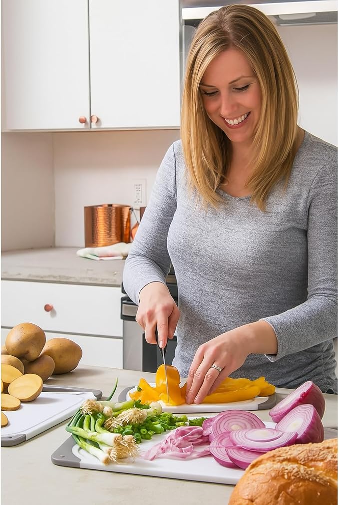 Cutting Boards for Kitchen - BPA-Free Chopping Board - Different Sizes & Non Slip Handles - Reversible, Large Cutting Board Set - Unique Gifts for Cooks Who Have Everything - 3-Pack Gray/Gray