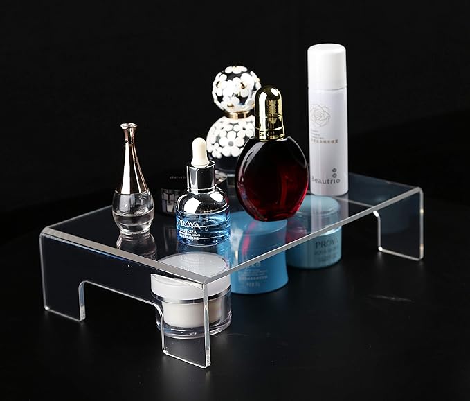 Jusalpha 6mm Thickness Clear Acrylic Display Riser with Tray Handles For Laptop, Notebook, Retail Display Food Display,12" x 8" x 3"