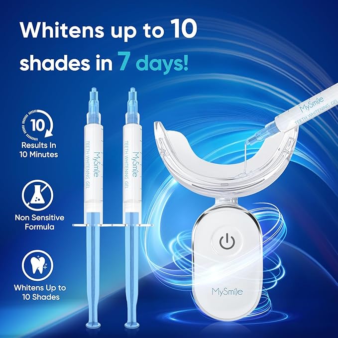 MySmile Teeth Whitening Kit for Sensitive Teeth with LED Light, 10 Min Non-Sensitive Fast Tooth Whitener, 3 Carbamide Peroxide Whitening Gel, Powerful Formula, Enamel Safe