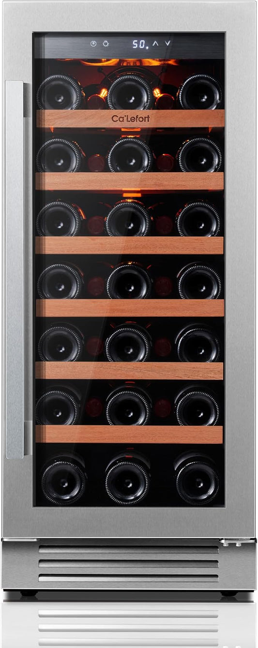 Ca'Lefort 15 Inch Wine Fridge, 33 Bottle Wine Cooler Refrigerator, 40-65°F Wine Refrigerator Glass Door, 3 LED Wine Fridge, Built-in or Freestanding Wine Fridge for Home/Bar/Kitchen (3.0 cu.ft)