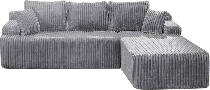 Hobestluk Modular Sectional Sofa Couches 108" L-Shape Couch 3 Seat Modular Sofa Memory Foam Sectional Couches for Living Room, Boneless Couch with Oversized Chaise (Light Grey, Right Facing)