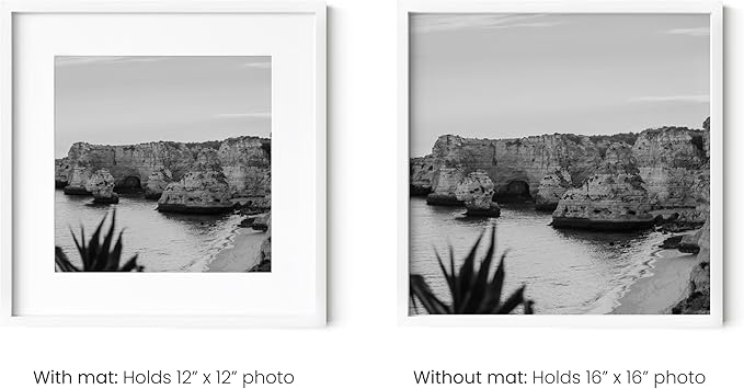 HAUS AND HUES 16x16 White Metal Picture Frames Matted to 12x12 - Features Premium Aluminum & Hanging Hardware, Shatterproof Plexiglass - Ideal for Home, Room, Office (16x16 in, White, Set of 15)