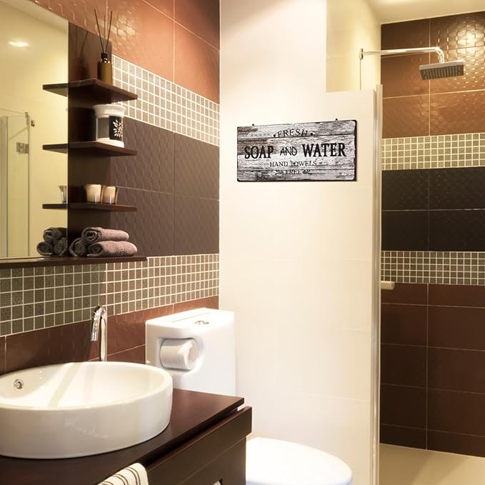 Jetec Farmhouse Bathroom Decor, Fresh Soap and Water Sign Vintage Bathroom Wood Plaque Rustic Wall Decor for Wall Art Decoration Restroom(Novel)