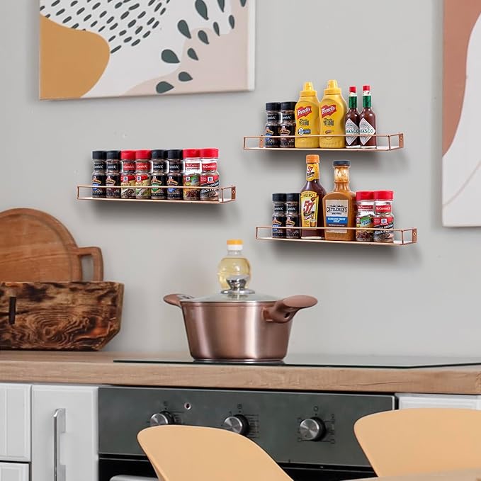 MyGift Modern Copper Metal Wall Mounted Display Racks, Set of 3