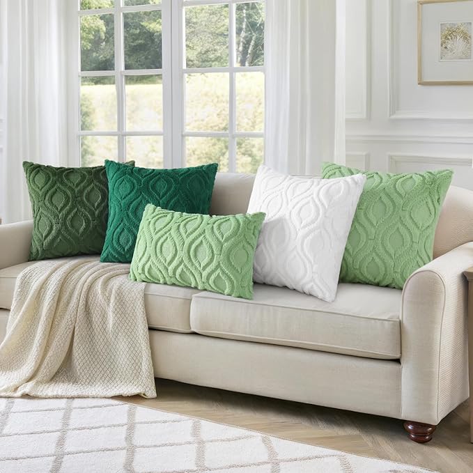 decorUhome Throw Pillow Covers 22x22 Inch Set of 2, Soft Plush Decorative Faux Fur Forest Elf Solid Couch Pillow Covers, Accent Farmhouse Neutral Square Euro Pillow Cases for Sofa Bed Living Room