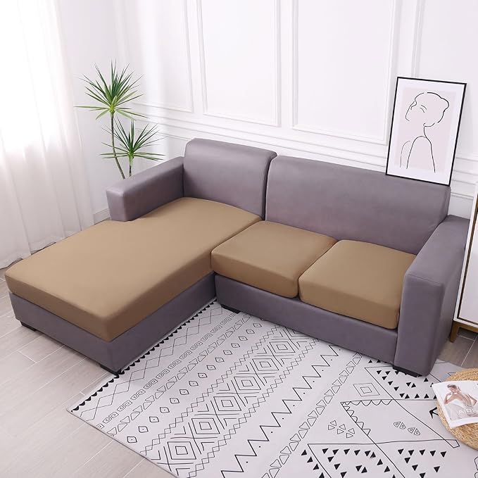 hyha Waterproof Couch Cushion Covers, Sectional Sofa Slipcovers Washable, L Shape Chaise Dog Couch Covers for Sectional Sofa, Universal Furniture Protector (1 Piece for Chaise XL, Camel)