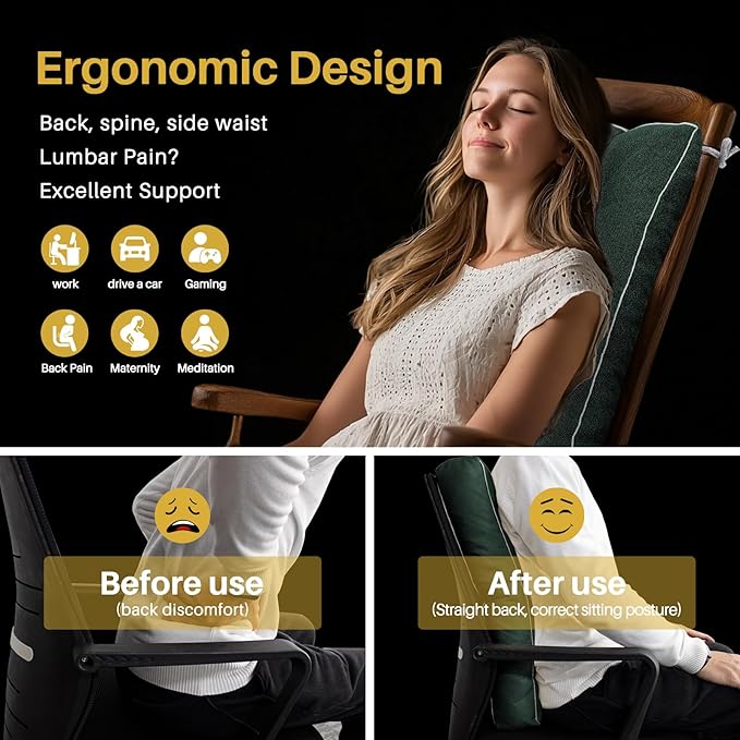 YZ HOME Rocking Chair Cushion, Set of Thicken Seat & Back Chair Cushions with Memory Foam, Non-Slip Chair Pad with Ties for for Indoor&Outdoor Rocker, Dark Green, 28 * 18 * 5/18x18x5