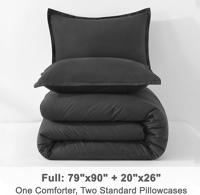 Litanika Grey Comforter Full Set, Dark Gray Lightweight Plain Bedding Comforters Sets, All Season Fluffy Bed Set (79x90In Comforter & 2 Pillowcases)
