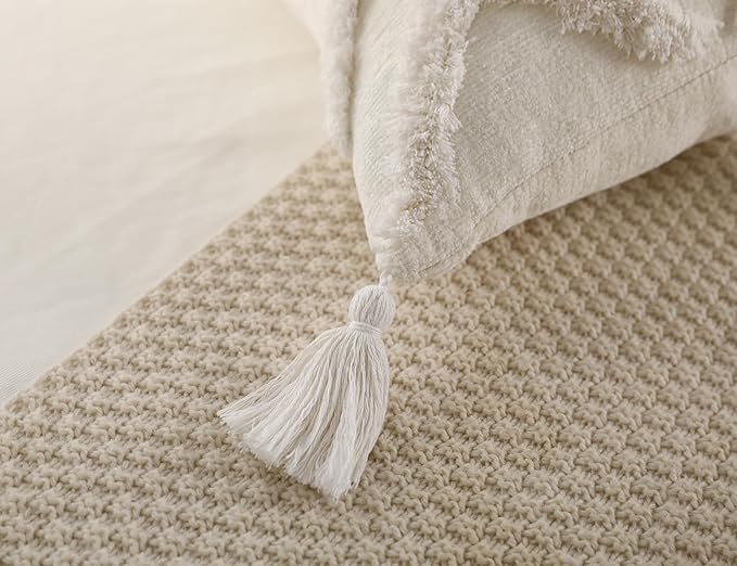 PANOD Decorative Long Lumbar Pillow Cover 16x36 Boho,Super Soft Chenille Extra Long Lumbar Pillow Case Cover with Tassel for Bed Sofa Couch Farmhouse Livingroom,White,Modern Skinny