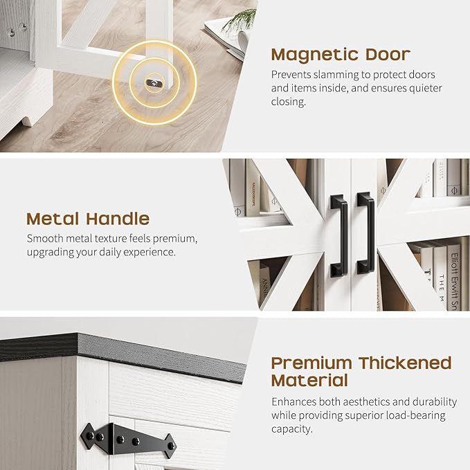 Farmhouse Side Table with Storage Cabinet, End Table with Adjustable Shelf, Large Night Stand, Wood Nightstand with Charging Station, 24" End Tables Living Room, Rustic Bed Side Tables Bedroom