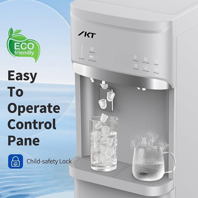 IKT Self-Cleaning Hot Cold and Room Water Cooler Dispenser and Maker Bottom Loading for 5 Gallon Bottle with Energy Saving Mode 22lbs Within 24hrs White