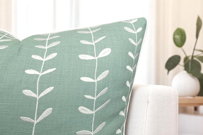 VAGMINE Embroidered Lollipop Cushion Cover - 20x20 Inches Square - 100% Cotton Light Teal Throw Pillow Case - Minimalist Chic Design - Luxury Home Accent for Sofa, Couch, Bed, Office