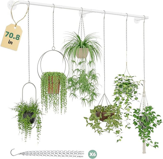 Plant Hanger Indoor with 6 Hanging Chains Hanging Planters for Indoor Plants Hanging Plant Holder Window Plant Shelves White Metal Rod(Pot not Included