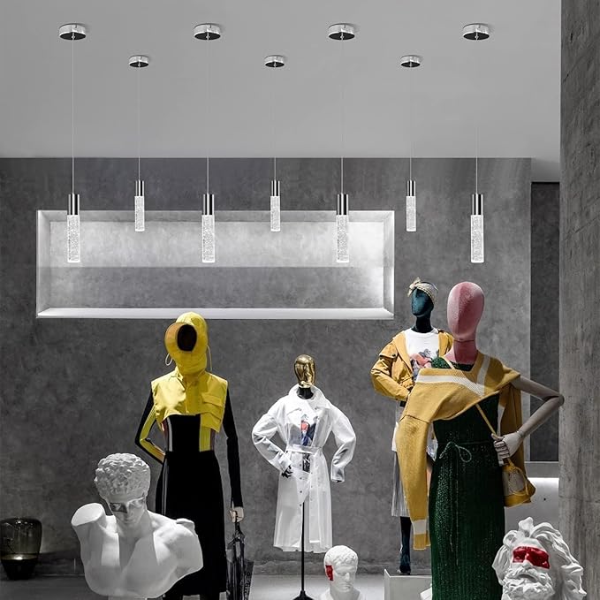 OKELI Modern Pendant Light,3 Color LED Bubble Crystal Island Light Fixtures,Chrome Mini Pendant Lighting for Kitchen Island,Bar,6W,3000-6000K,ETL