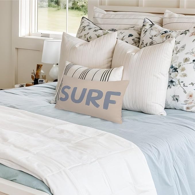 Coastal Beach Surf Room Decor 12x20 Pillow Cover, Nautical Coastal Beach Retro Surf Decorative Lumbar Pillow Covers for Girls Boys Bedroom College Dorm Sofa Couch