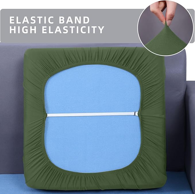 hyha Waterproof Couch Cushion Covers, Stretch Sofa Couch Seat Slipcover for Dog Washable, Non-Slip Waterproof Outdoor Cushion Covers for Patio Furniture Replacement (3 Pieces, Bronze Green)