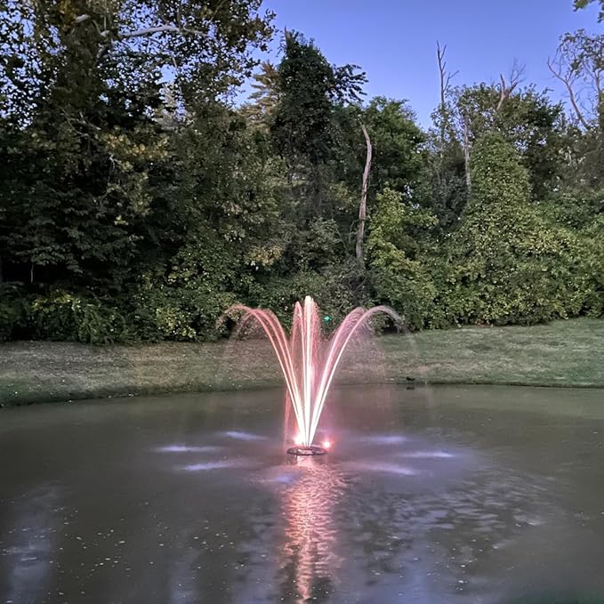 HALF OFF PONDS Floating Fountain – 1.5 HP Pond Aerator, 100' Cord – 12,500 GPH Water Pump – 11 Spray Patterns - Energy-Efficient - Color-Changing LED Lights, Large Ponds, Lakes & Water Gardens