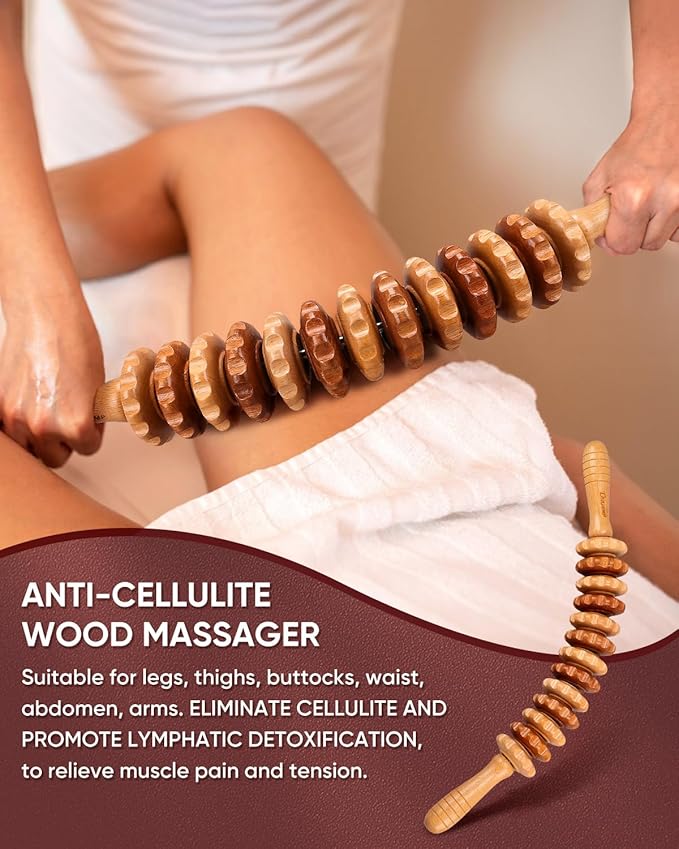 ONUEMP Wood Therapy Massage Tools, Wooden Bend Waist Thigh Massager & Muscle Roller Stick, Maderoterapia Colombiana Kit for Lymphatic Drainage, Anti Cellulite, Body Contouring/Shaping, Deep Tissue