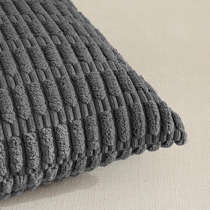 Fancy Homi 4 Packs Dark Grey Decorative Throw Pillow Covers 20x20 Inch for Living Room Couch Bed Sofa, Modern Farmhouse Boho Home Decor, Soft Plush Corduroy Square Cute Accent Cushion Case 50x50 cm