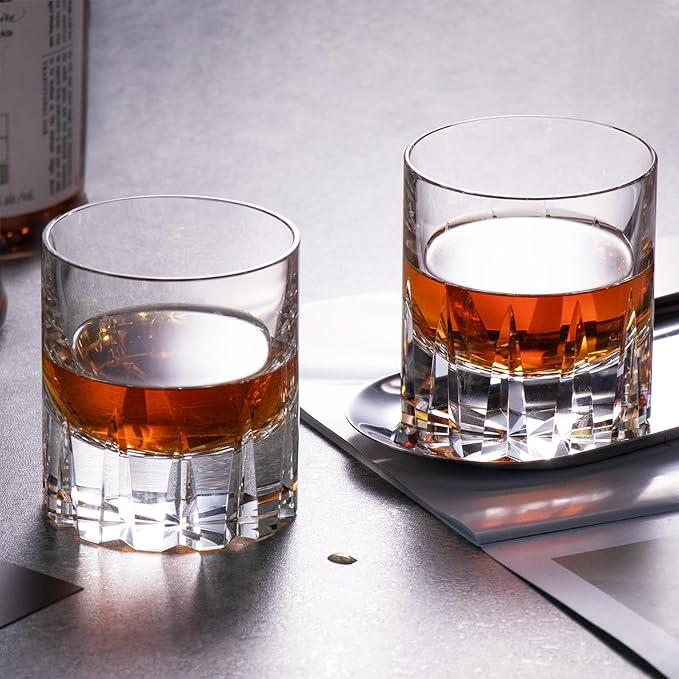 KAMMAK Crystal Whiskey Glasses Set of 2, Handcrafted 7.78oz Old Fashioned Glasses Stemless, Luxury Hand Blown Cocktail Glasses, Scotch Cup for Women, Men Gift for Bourbon Barware, Home Bar